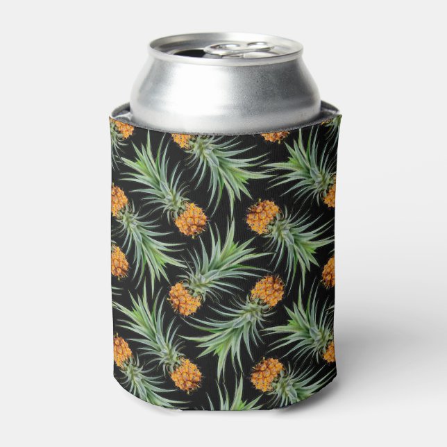 Enfriador De Latas Patrón de piña tropical en negro (Lata Anverso)