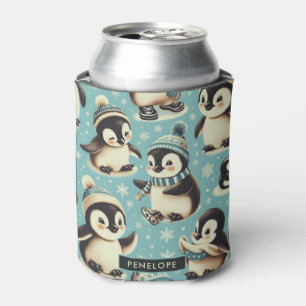 Enfriador De Latas Patrón de pingüino de corte vintage