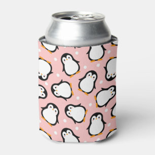 Enfriador De Latas Patrón de pingüino rosado