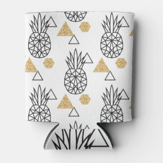 Enfriador De Latas Patrón de puntos de oro de piña geométrica.