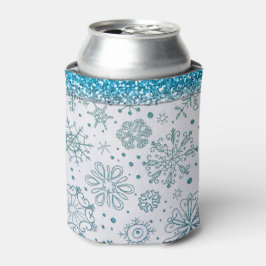 Enfriador De Latas Patrón de Purpurina azul de copo de nieve