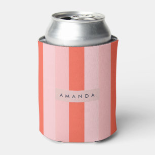 Enfriador De Latas Patrón de Raya Vertical Personalizado de Coral y R