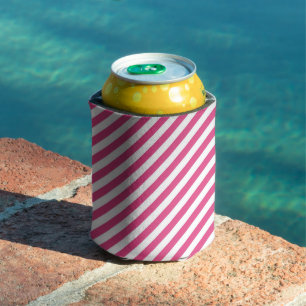 Enfriador De Latas Patrón de rayas diagonales rosas y blancas