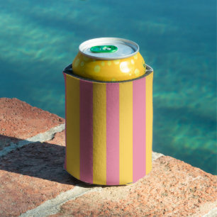 Enfriador De Latas Patrón de rayas verticales rosa y amarillo vibrant