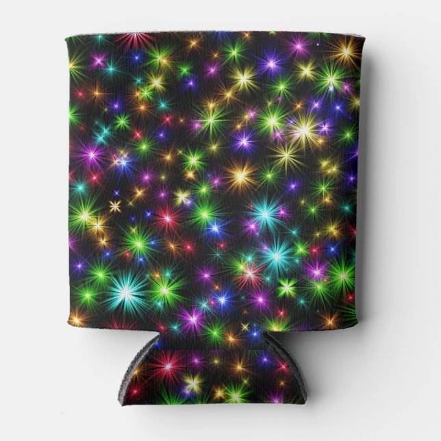 Enfriador De Latas Patrón de rayos de estrella de Navidad multicolor (Anverso)