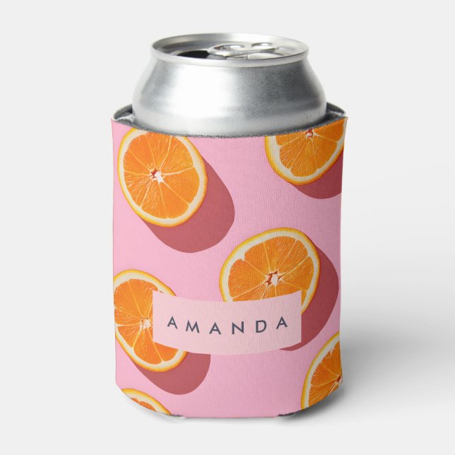 Enfriador De Latas Patrón de rebanado Naranja personalizado monograma (Lata Anverso)
