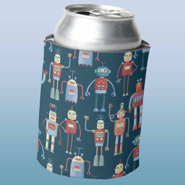 Enfriador De Latas Patrón de robot retro divertido (Retro robot pattern fun can cooler)