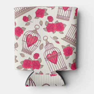 Enfriador De Latas Patrón de Rosas de jaulas de aves florales