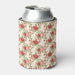 Enfriador De Latas Patrón de rosas vintage shabby chic