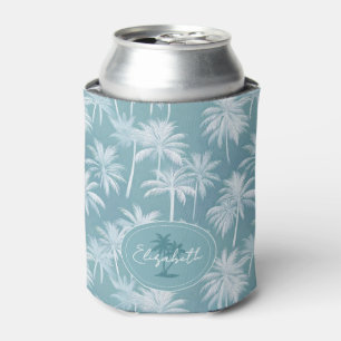 Enfriador De Latas Patrón de silueta de árbol de palmas hawaiano ID10
