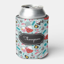 Enfriador De Latas Patrón de sushi azul Kawaii