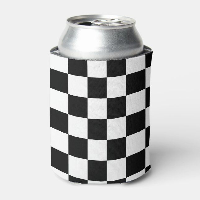 Enfriador De Latas Patrón de tablero de ajedrez blanco y negro (Lata Anverso)