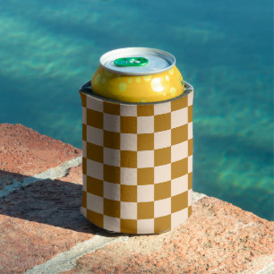 Enfriador De Latas Patrón de tablero de ajedrez marrón y beige