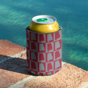 Enfriador De Latas Patrón de tablero de ajedrez rojo y gris del estad