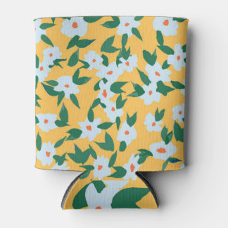 Enfriador De Latas Patrón de tela floral vintage de estilo pintado.