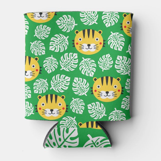 Enfriador De Latas Patrón de tigres de hojas tropicales (Anverso)