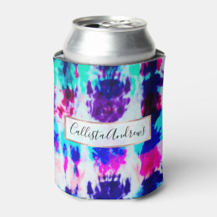 Enfriador De Latas Patrón de tinte azul rosado de verano artístico