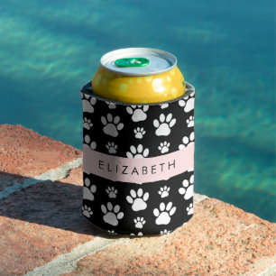 Enfriador De Latas Patrón de traza, garras de perro, negro y blanco,