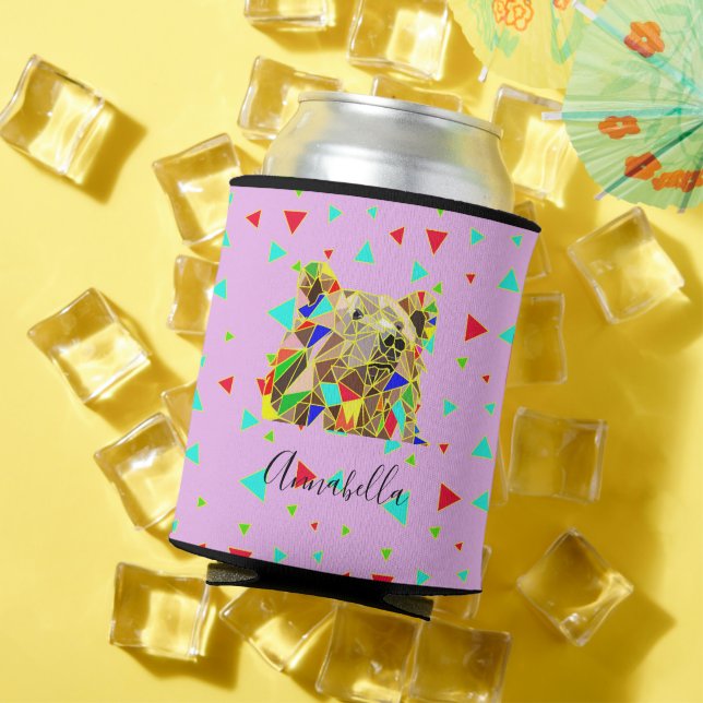 Enfriador De Latas Patrón de triángulo del oso pardo rosado moderno (Verano in situ)