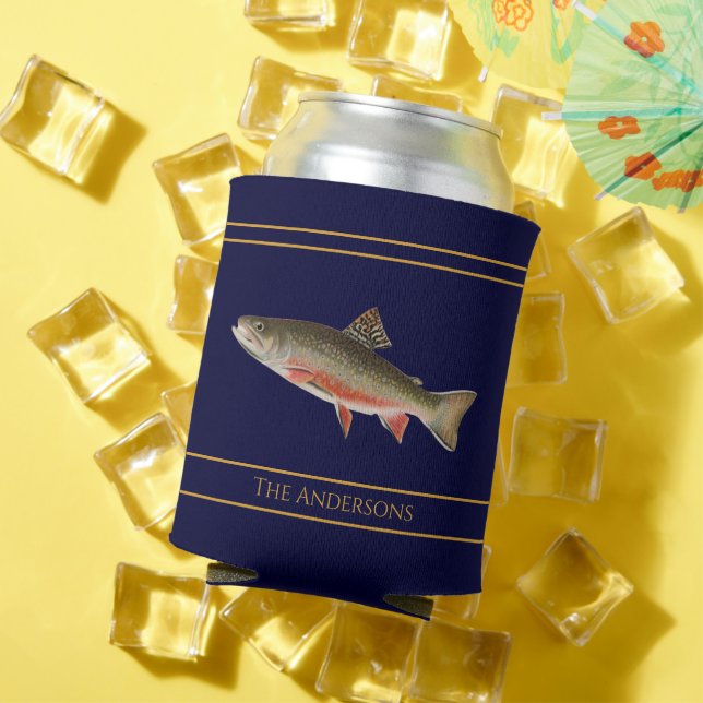 Enfriador De Latas Patrón de trucha de acuarela de peces de época (Verano in situ)