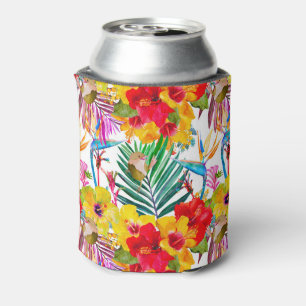 Enfriador De Latas Patrón de verano de hibisco tropical