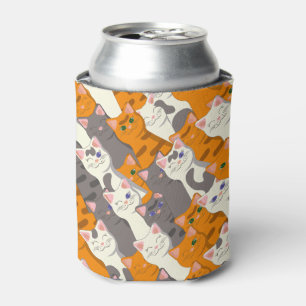 Enfriador De Latas Patrón diagonal del gato negro jengibre