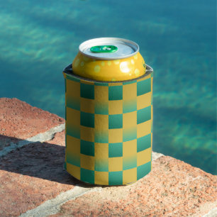 Enfriador De Latas Patrón elegante de cuadros en verde y oro
