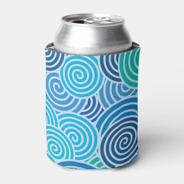 Enfriador De Latas Patrón espiral azul moderno (Lata Anverso)