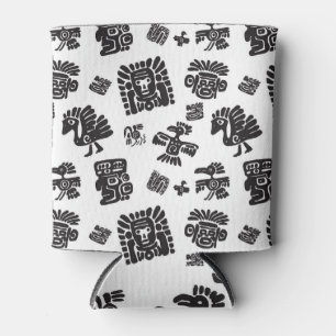 Enfriador De Latas Patrón étnico blanco-negro maya