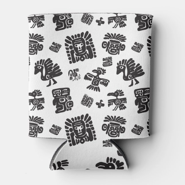 Enfriador De Latas Patrón étnico blanco-negro maya (Anverso)