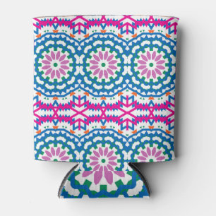 Enfriador De Latas Patrón étnico bohemio con flores.