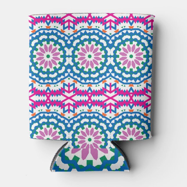 Enfriador De Latas Patrón étnico bohemio con flores. (Anverso)