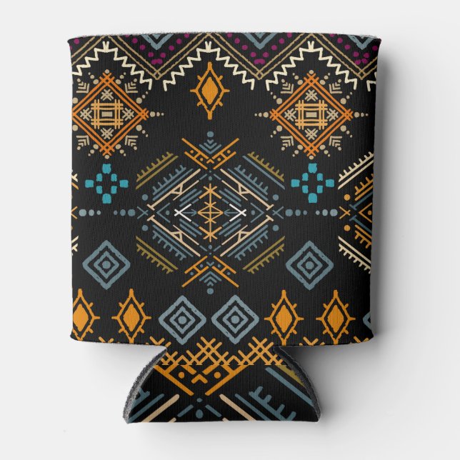 Enfriador De Latas Patrón étnico de ornamento boho sin foco (Anverso)