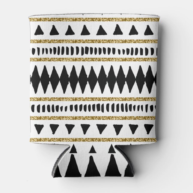 Enfriador De Latas Patrón étnico Purpurina de oro negro (Anverso)