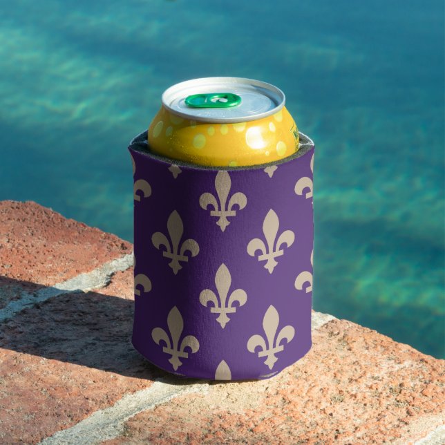 Enfriador De Latas Patrón Fleur de Lis, crema francesa real en morado (Piscina in situ)