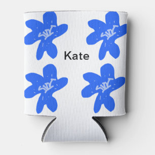Enfriador De Latas Patrón floral azul acuarela añadir texto de nombre