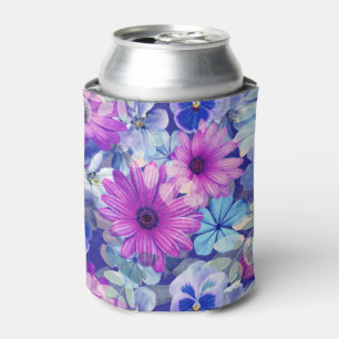 Enfriador De Latas Patrón floral azul magenta rosa