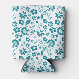 Enfriador De Latas Patrón floral azul tropical turquesa Verde azulada