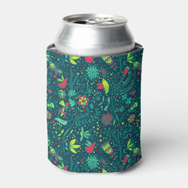 Enfriador De Latas Patrón floral con aves personalizados (Lata Anverso)