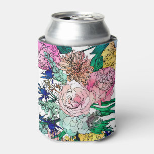 Enfriador De Latas Patrón floral de color de agua elegante