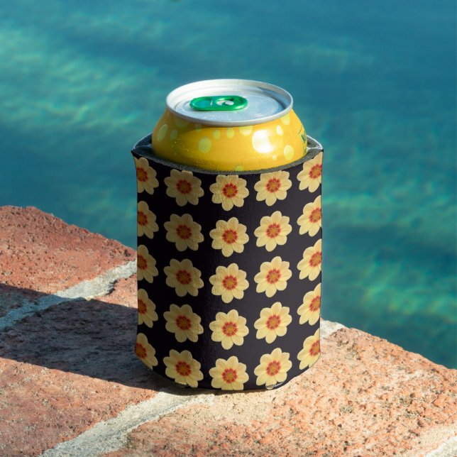 Enfriador De Latas Patrón floral de Dahlia amarillo en negro (Piscina in situ)