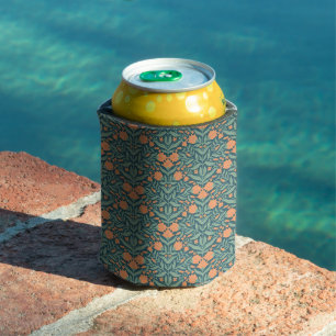 Enfriador De Latas Patrón floral de estilo Art Nouveau naranja pareci