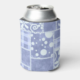 Enfriador De Latas Patrón Floral de Gingham Azul de Colcha Loca