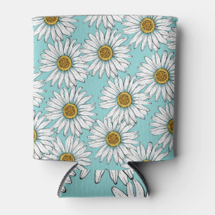 Enfriador De Latas Patrón floral de margarita azul