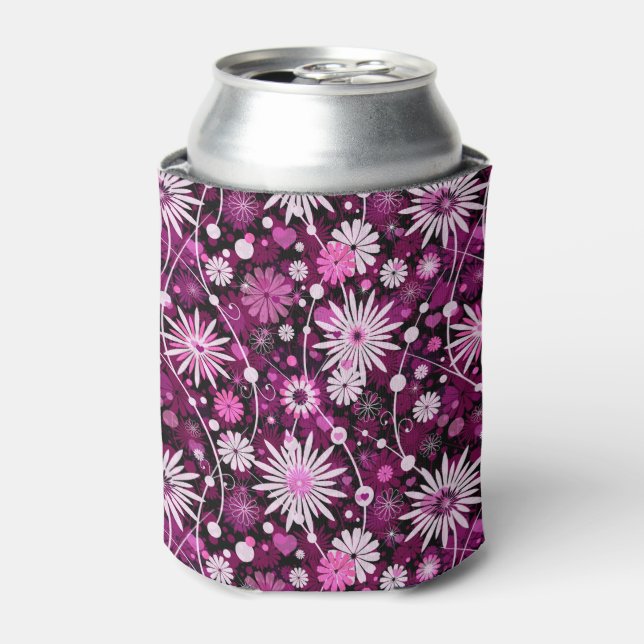 Enfriador De Latas Patrón floral de San Valentín (Lata Anverso)
