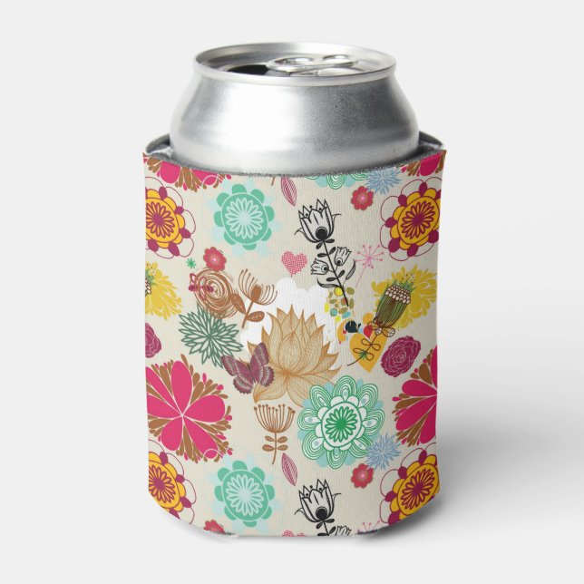 Enfriador De Latas Patrón floral en estilo retro (Lata Anverso)