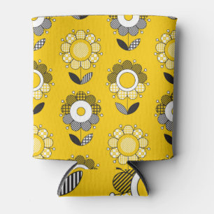 Enfriador De Latas Patrón floral folicular amarillo simple