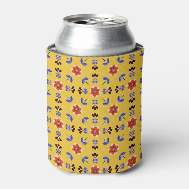 Enfriador De Latas Patrón floral geométrico estilo escandinavo (Lata Anverso)