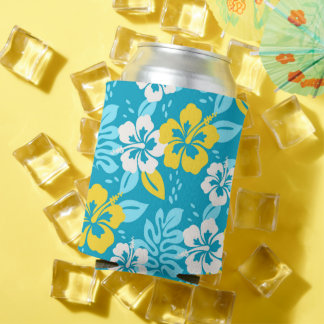 Enfriador De Latas Patrón floral Hibiscus azul de Hawái