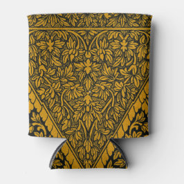 Enfriador De Latas Patrón floral indio vintage negro y dorado